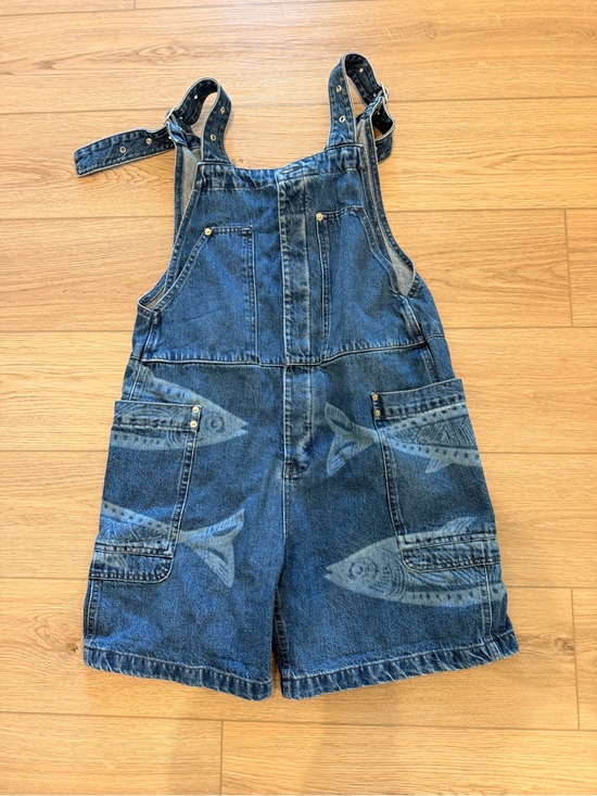 Free People Pants - Free People Set It Off Fish Print Denim Shortalls